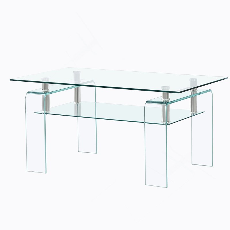 Table basse rectangulaire en verre transparent, table basse moderne en verre pour le salon, Transparent
