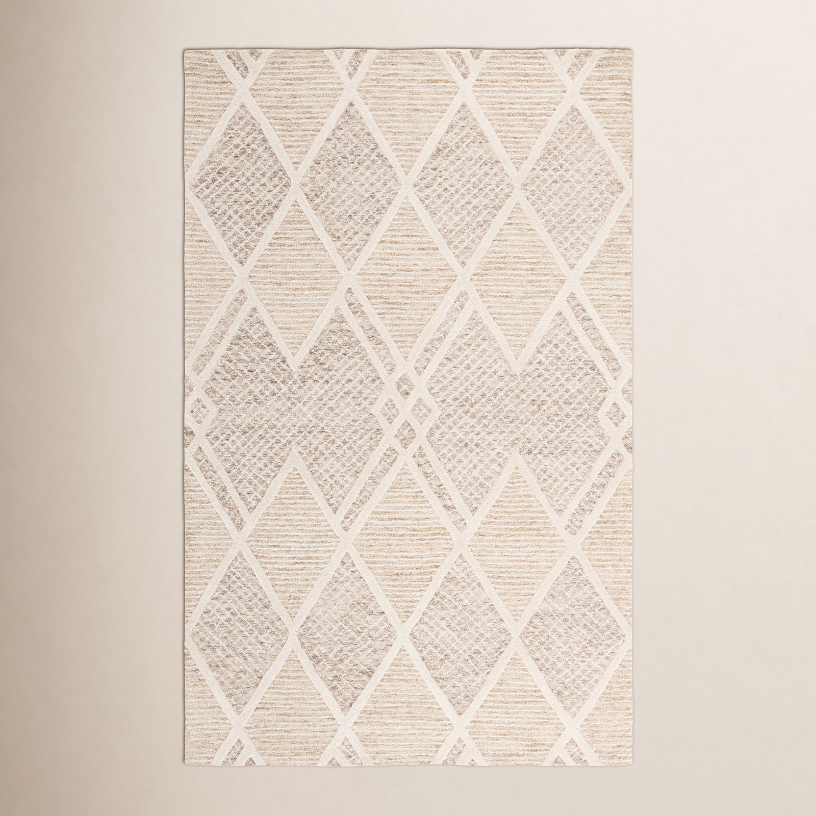 Beige Ivory Hand-Tufted Wool Geometric Rug, Rectangle 3' x 5'