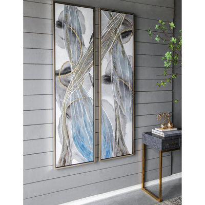 Of 2 Elongated Abstract Decor, 20" X 71", Oil Paintings, Multicolor For Home Office Bedroom Wall Art Living Room Entryway