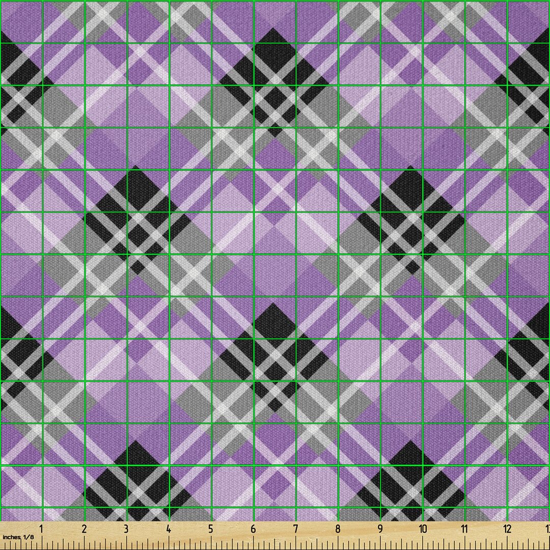 Stoff als Meterware, Gekreuzte Squares Linien Kunst, Plaid, Lavendel Violett schwachgrau