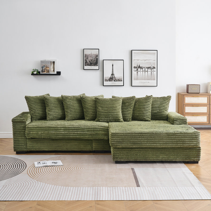 Luxueux canapé en flanelle avec huit coussins décoratifs exquis pour créer un espace de vie confortable et invitant, Vert