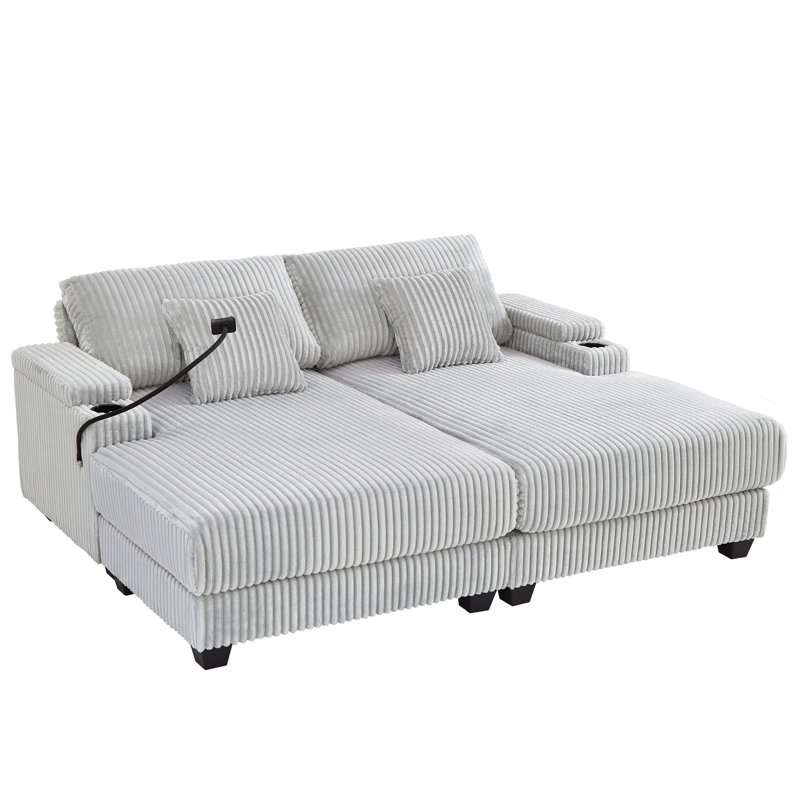 Canapé moderne avec dossier réglable, porte-gobelets, porte-téléphone et compartiments de rangement pour le salon, Gris clair