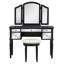 Ensemble de coiffeuse 43 "avec tiroirs en miroir et tabouret, miroir à trois volets, ensemble de coiffeuse pour la chambre à coucher, noir