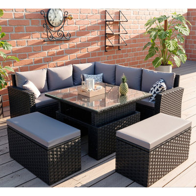 Debbagh Square 9 - Person 89cm Lift-up Long Dining Set