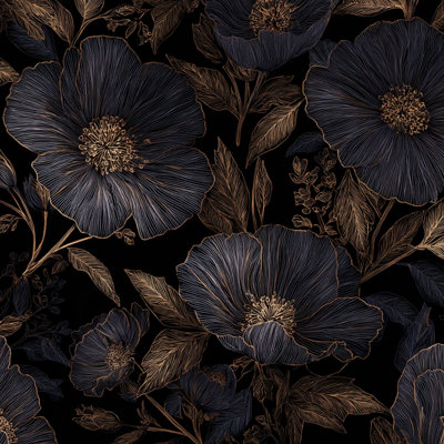 Peel and Stick Wallpaper Black Gold Line Floral Elegant blue gold flowers Contact Paper Removable Self Adhesive Wall Mural Wall Decor for Bedroom Kitchen Cabinets 24in x 118in