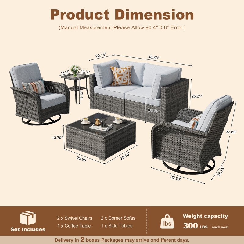 4 - Person Patio Conversation Set with Cushions, Gray, No
