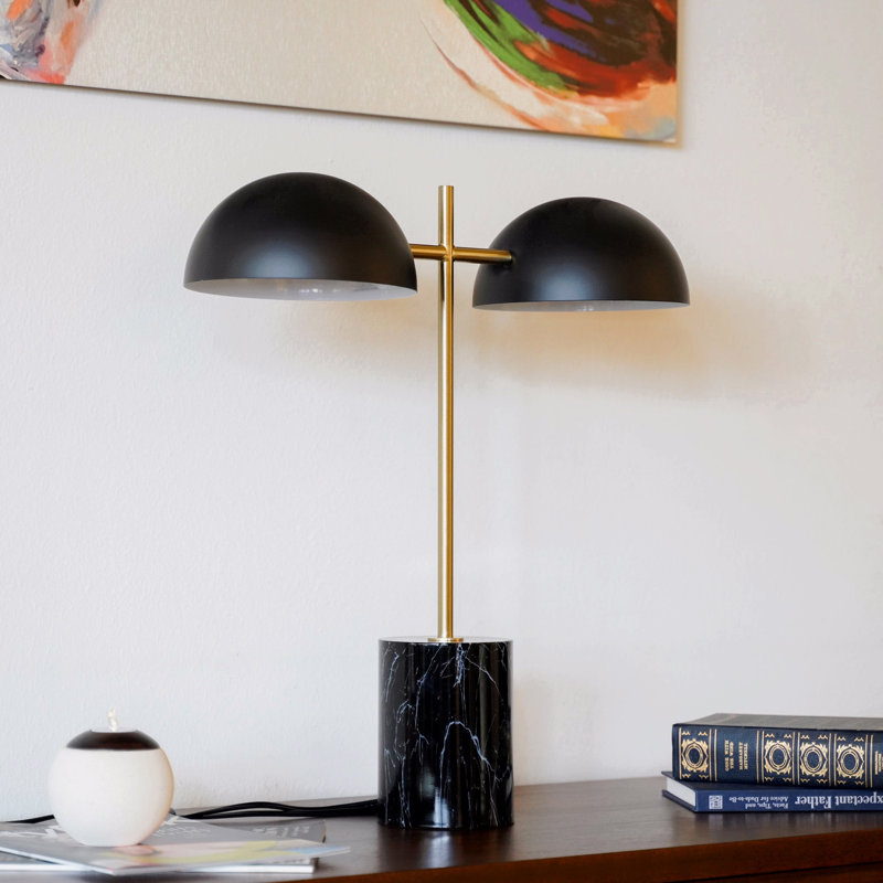 Lampe de table avec interrupteur marche / arrêt, lampe double, base en faux marbre