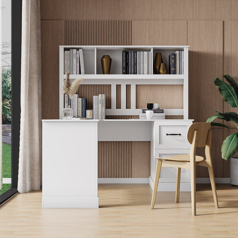Bureau en L avec huche Melaniece, Noir antique, H 64,96 po x l 59,84 po x P 23,19 po