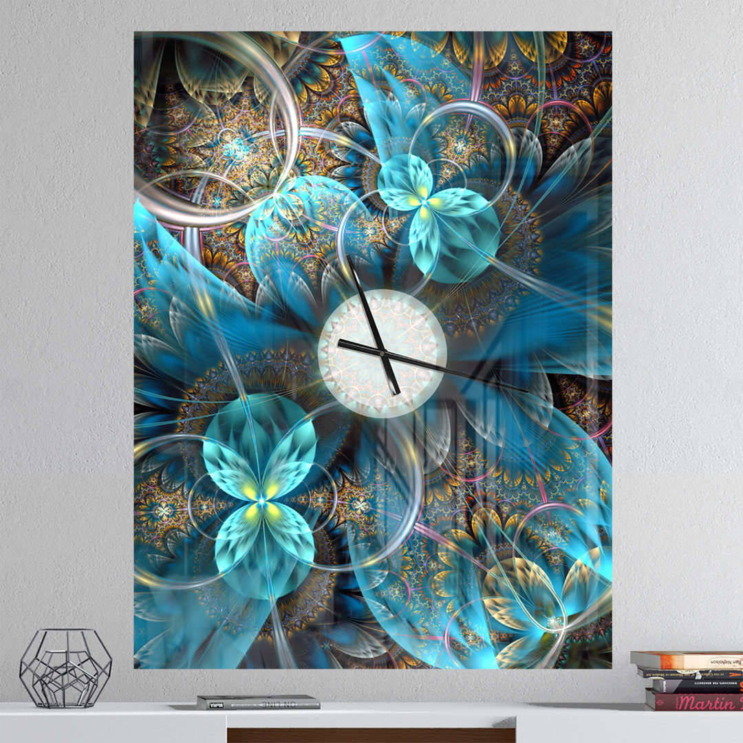 Fractal Blue Flowers - Modern wall clock East Urban Home 