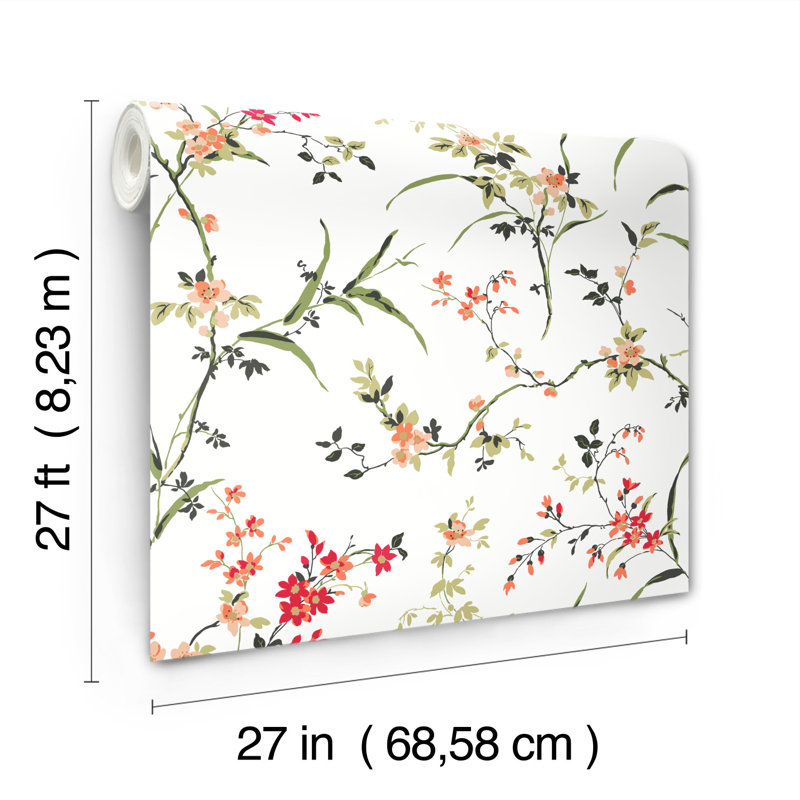 Rouleau de papier peint L 27 pi x l 27 po Dipanshi, Blanc /Rouge