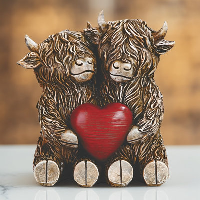 5"H Highland Cow Couple with Heart Figurine