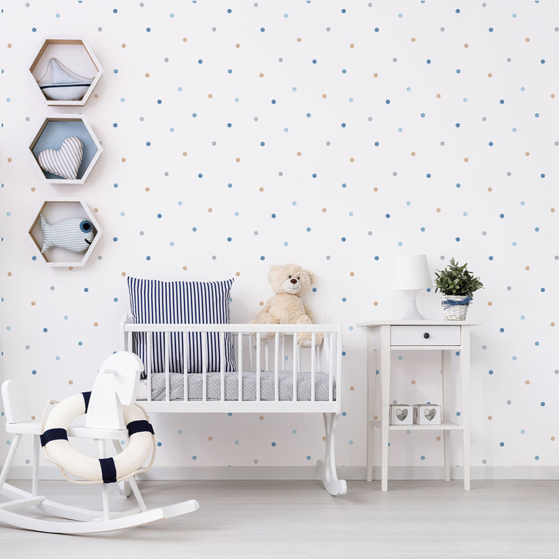Just 4 Kids 2 Small Polka Dots 33' L x 21" W Wallpaper Roll, Blue/Gray