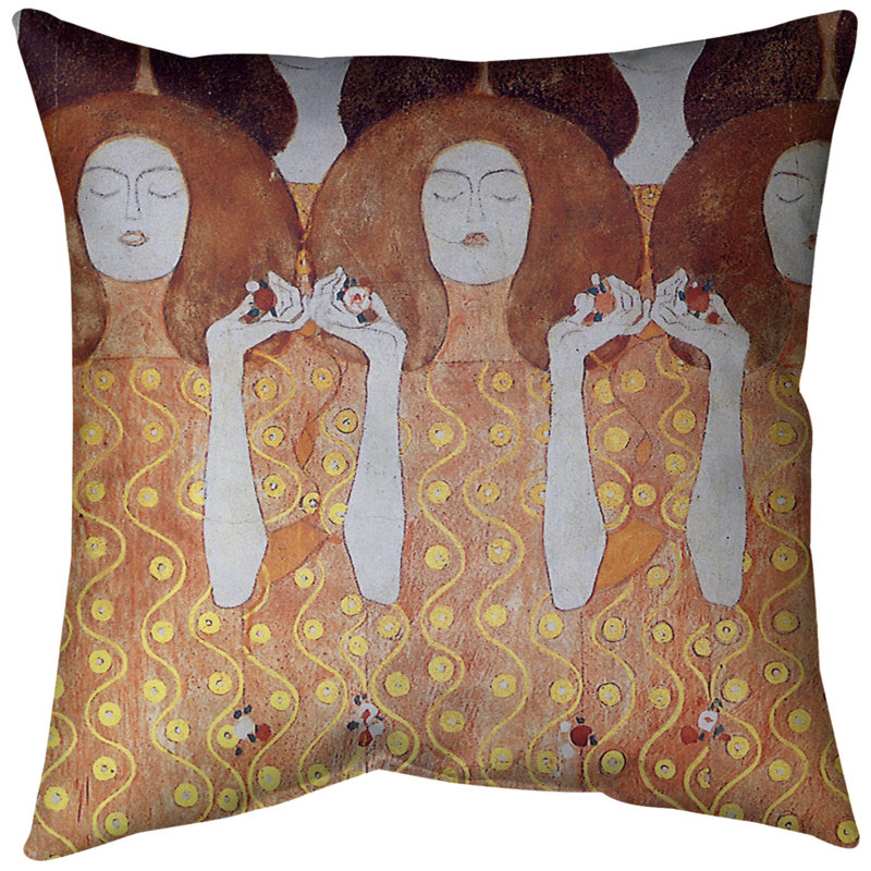 Gustav Klimt Reversible Throw Pillow, 14" x 14", Down Alternative, Orange