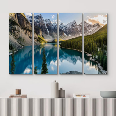 «Nature Landscape Landscape View Of Moraine Lake And Mountain Range», reproduction sur toile, 4 pièces