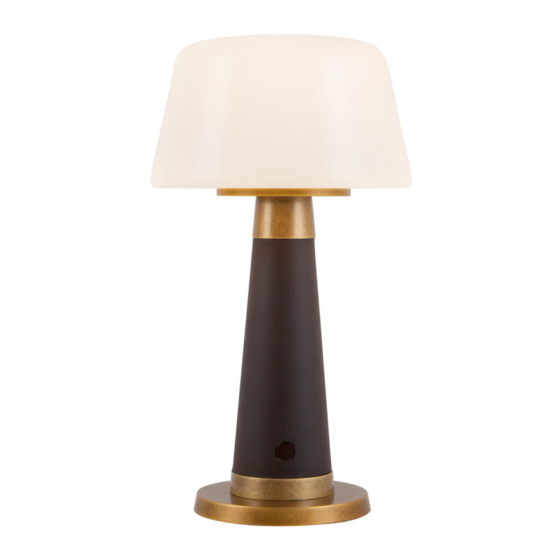 Clemence 11-in Red dimmable LED Table Lamp, Espresso Vegan Leather