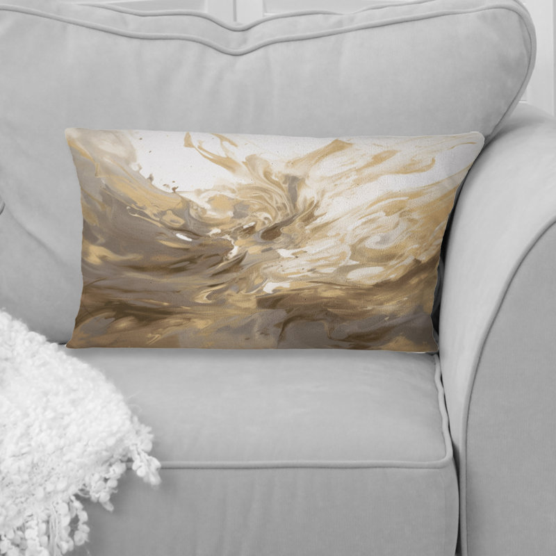 Blanc et or Aqua Symphony - Coussin décoratif imprimé abstrait
