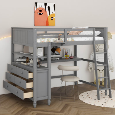 Lit mezzanine simple avec tiroirs et bureau intégrés