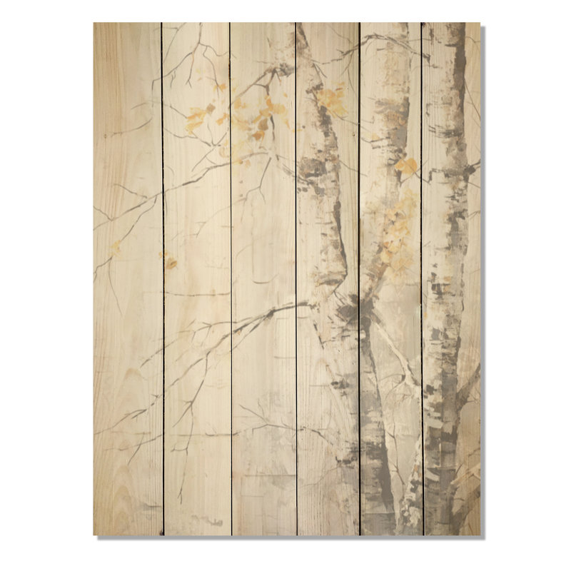 Gris et or sycomores ombre d'arbre I - arbre sycomore, art mural sur bois de pin naturel, H 32 po x l 24 po