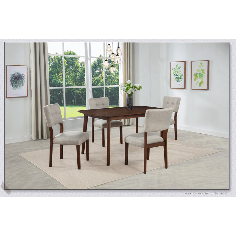 Ensemble de salle à manger 5 pièces de style Mid-Century moderne avec table rectangulaire, finition en bois chaud et chaises rembourrées pour un repas élégant