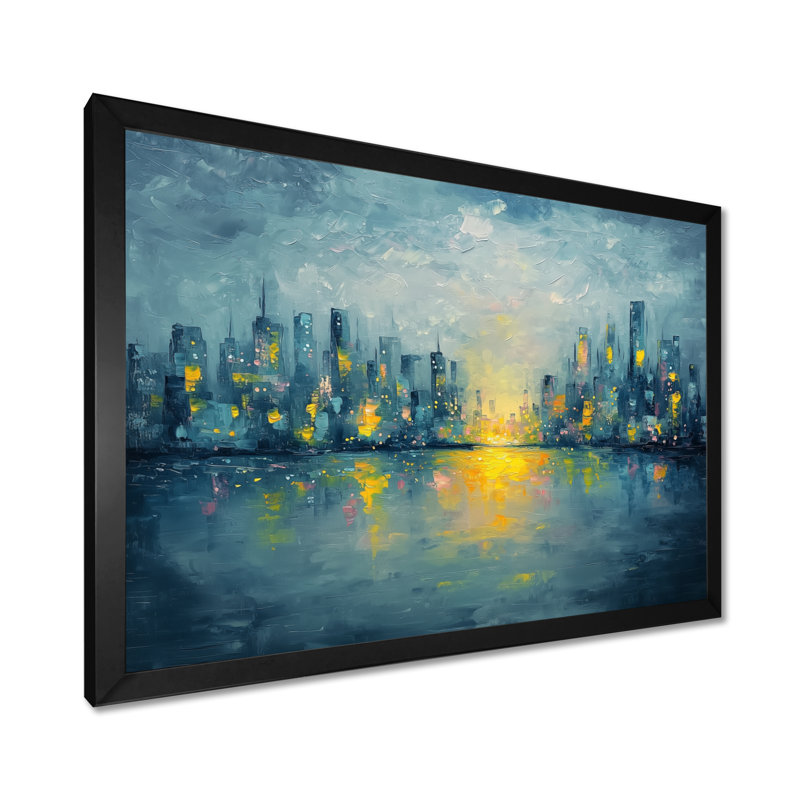 «Urban Pulse Of Dreaming Cityscape I», reproduction d'art sur toile, H 34 po x l 44 po, Cadre simple, Noir