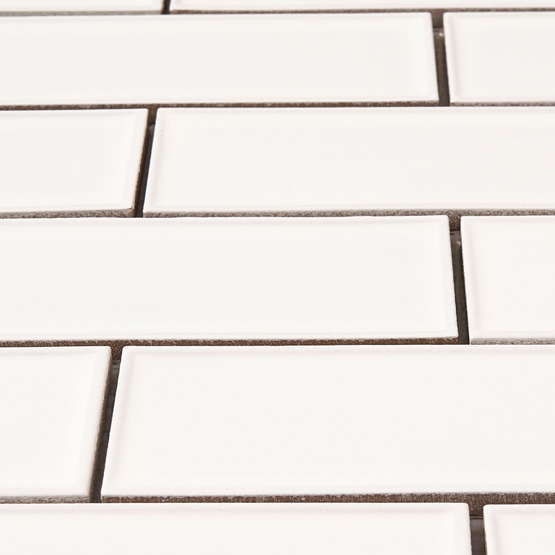 Porcelain Brick Joint Mosaic Pattern Tile, White
