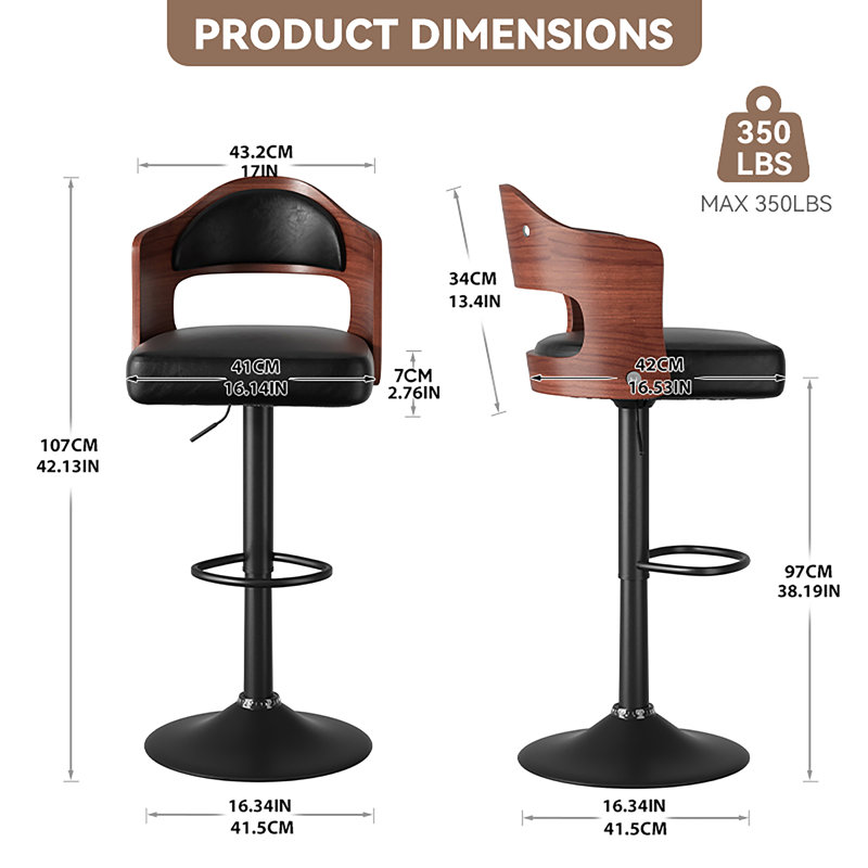 Modern Heavy Duty Swivel Bar Stools with Backrest – Adjustable Height Counter PU Leather Chairs with Footrest, 550lbs Capacity, Non-Slip Base, 360° Rotation for Kitchen Island, Home Bar, Coffee Shop