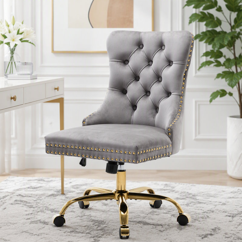 Chaise de bureau large avec faux tissu d'alpaga et coussin double, L 26,4 po - rose