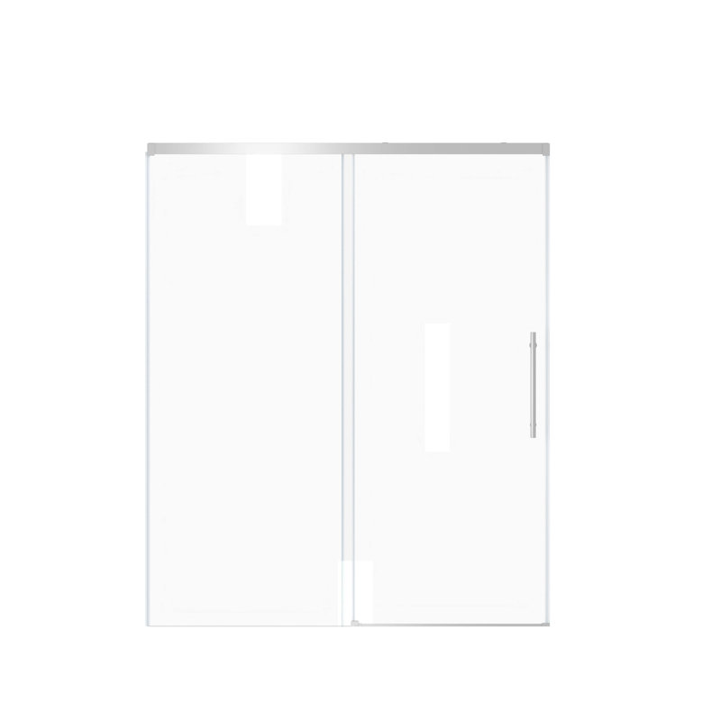 60" W × 72" H Single Sliding Shower Door,5Mm Fixed Glass And 6Mm Sliding Glass Frameless , Clear Tempered Glass, Stainless Steel Handle