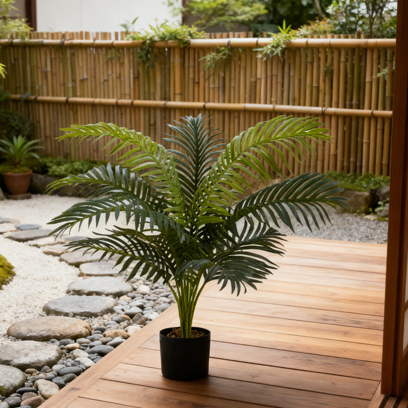 1 pièce plante de palmier artificiel, plante simulée de 34 pouces avec pot en plastique noir pour intérieur et extérieur