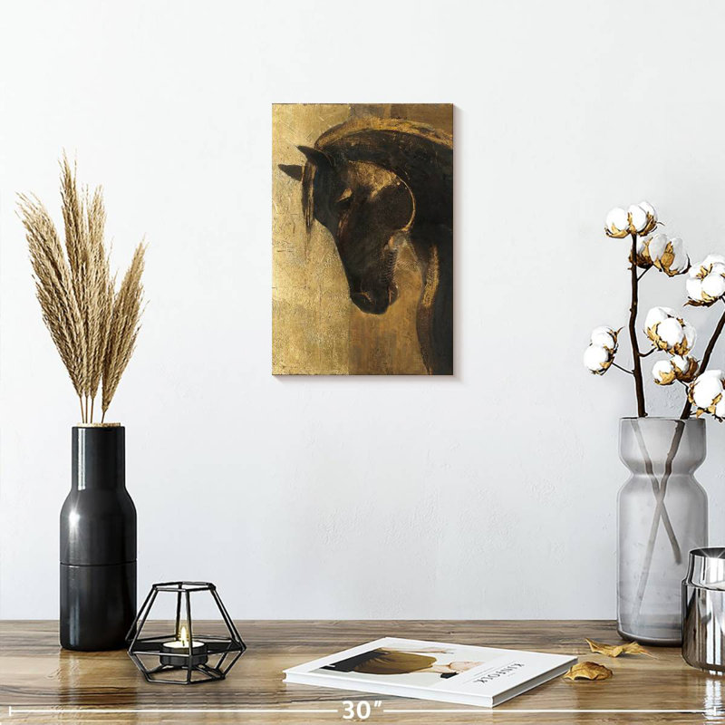 Illustration du cheval noir Brampt, H 12 po x l 8 po