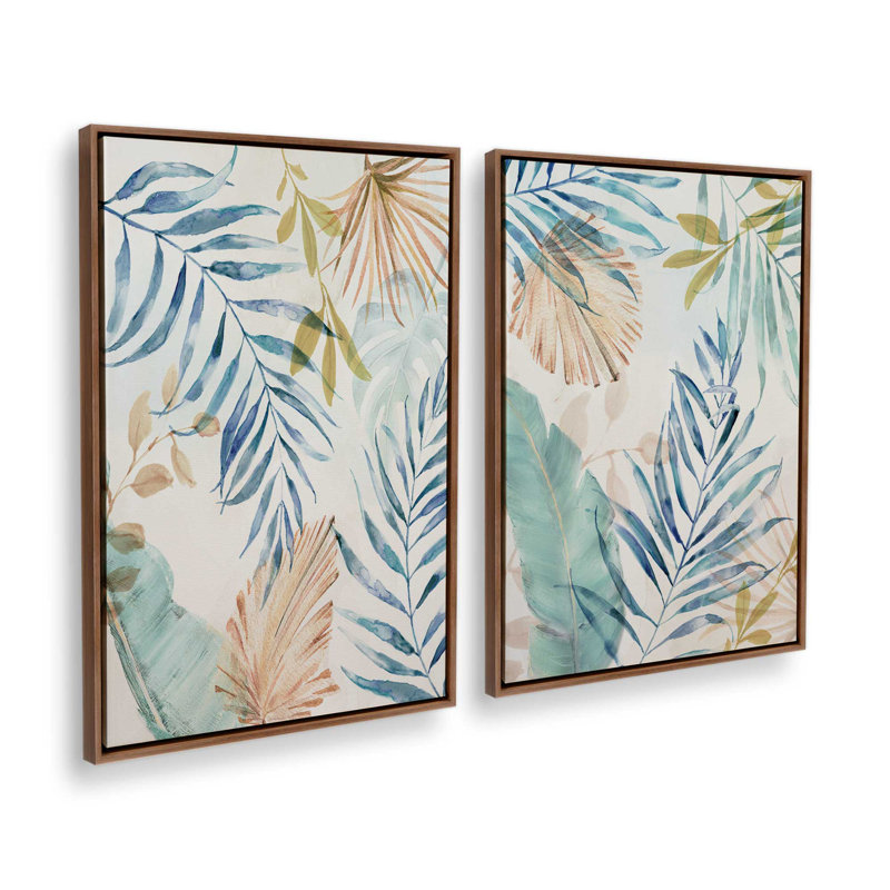 Leafy Breeze Party, ensemble de 2 impressions, 12 po x 8 po, Toile avec cadre, Noyer