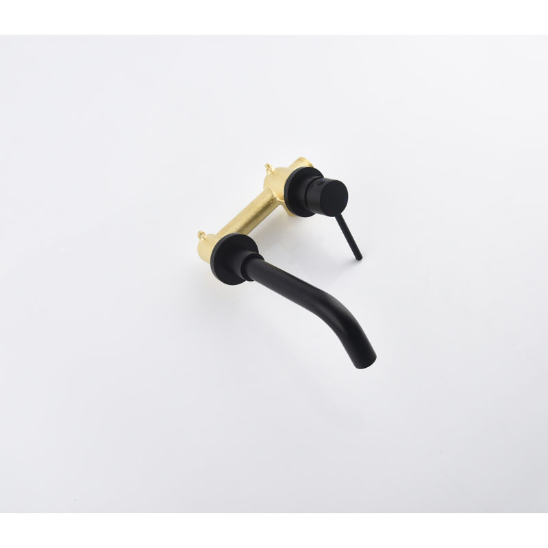 Robinet mural pour lavabo de salle de bain noir mat, distribution précise de l'eau à une poignée et gestion du débit, bonde escamotable, à la corrosion avec lavabo en acier inoxydable en laiton, couleur noire, lisse