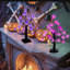 Arbre d'Halloween noir avec 24 lumières d'araignée mauves et 24 lumières de chauve-souris mauves