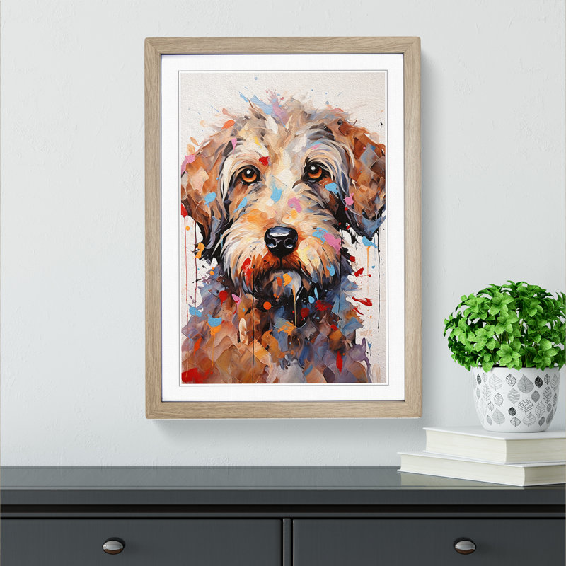 Labradoodle Expressionism No.3 - Single Picture Frame Print on Wood, 46cm H x 34cm W x 2cm D, Oak