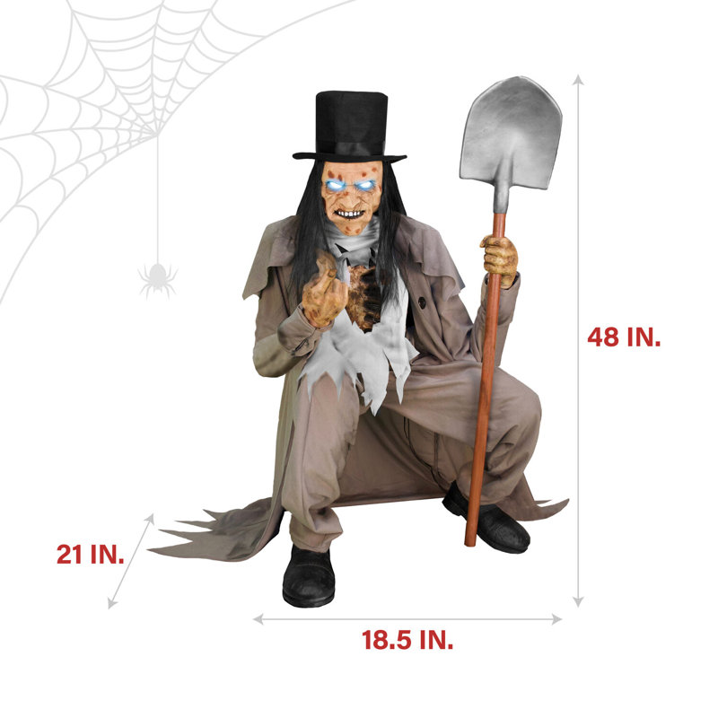 Haunted Hill Farm  48 In. Motion-Activated Crouching Grave Digger by Tekky, Talking Halloween Animatronic