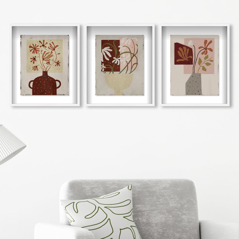 Modern Vases Set Shadowbox Floral & Botanical Print by Oliver Gal, Black Frame, 16 x 20, 37.5" H x 31.5" W, White Shadowbox