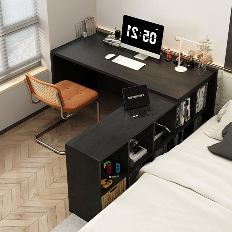 Black L-Shaped Solid Wood desks, 29.53" H x 78.74" W x 23.62" D, Right Hand Return