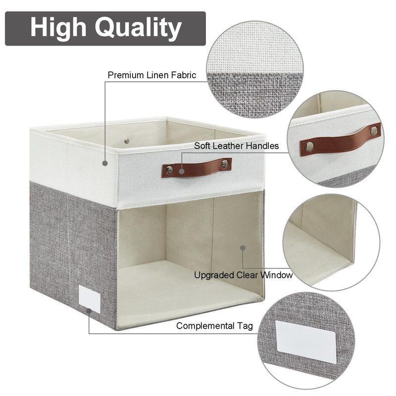 4-Pack Linen Foldable Storage Boxes With Clear Window And Handles