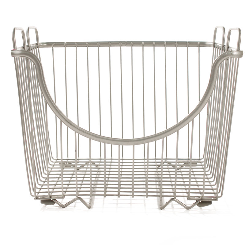 Panier en métal empilable Albie, Nickel satiné, H 10,75 po x l 12,75 po x P 11 po