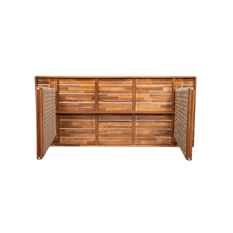 Table de salle à manger d'extérieur en bois d'acacia, finition teck + osier brun, Brun