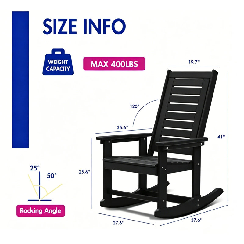 Chaise berçante d'extérieur Hdpe (ensemble de 4), Black
