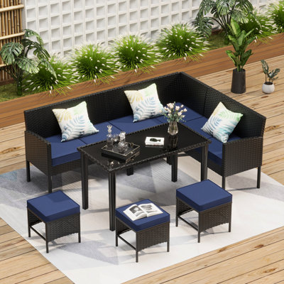 Mobilier d'extérieur pour la cour arrière, coussins de siège en maille respirante de 7 pièces, mousse haute élasticité toutes saisons, structure et peau, utilisation