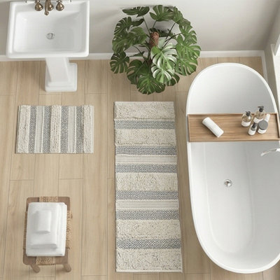 22x58" Long Woven Texture Stripe Bath Rug - Grey Color, Medium Pile, Machine Washable