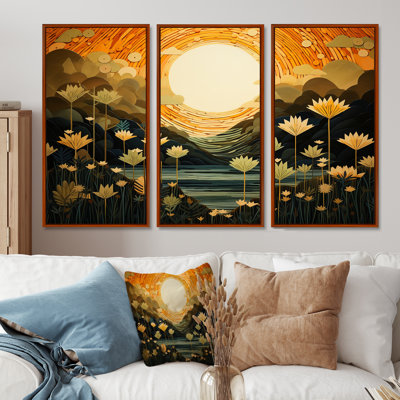 «Spring Flowers Full Moon Lake - Wildflowers», ensemble d'art mural