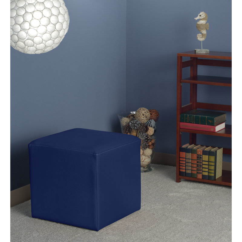 Jean Square Stool Ottoman, Navy Blue Faux Leather