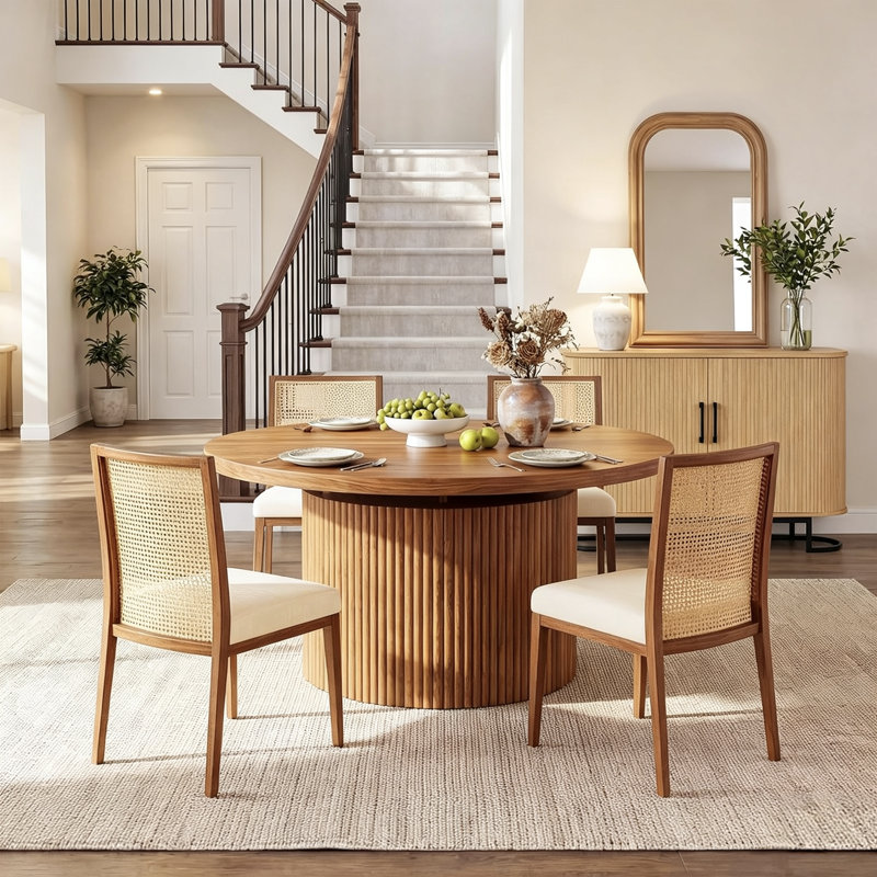 Table de salle à manger extensible ronde pour armoire de rangement de 4 à 8 et 54 po avec tablettes réglables, Brown