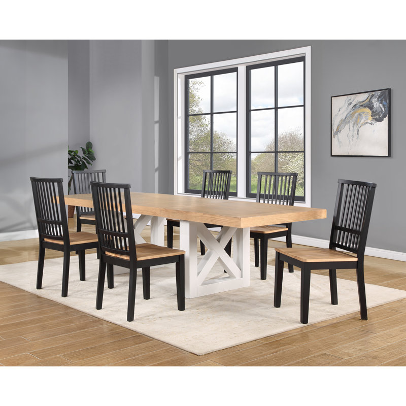 Lixy Extendable Trestle Dining Set, 7 Pieces: Table, 6 Chairs