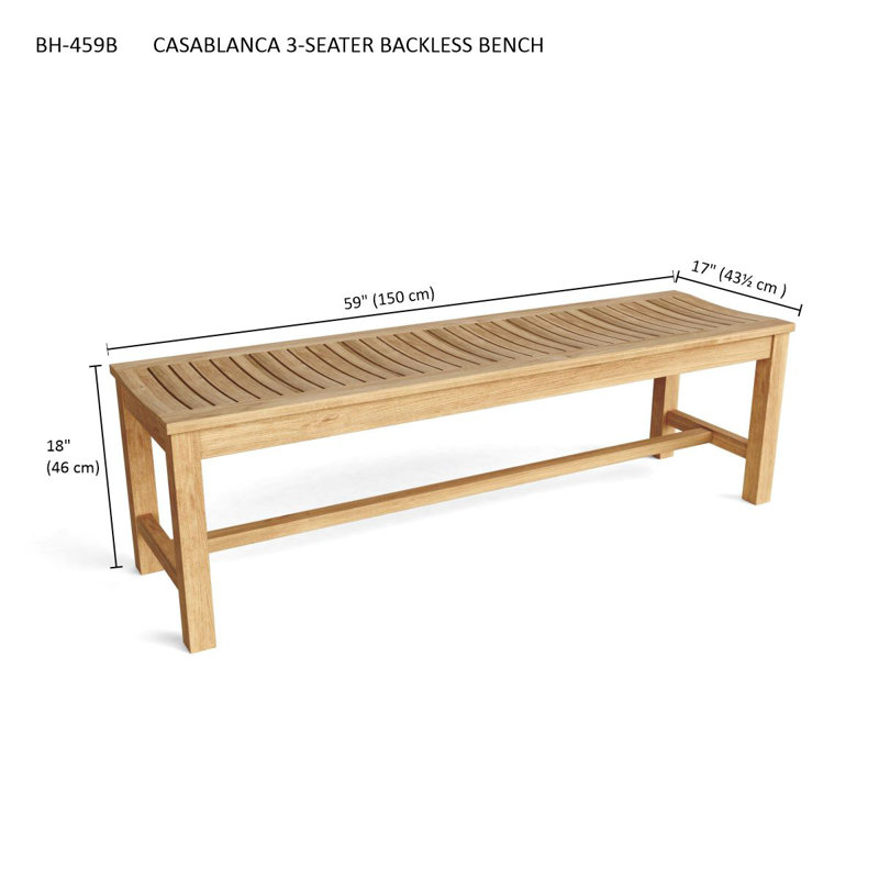 Casablanca Outdoor Teak Dining Bench, Canvas - Jockey Red
