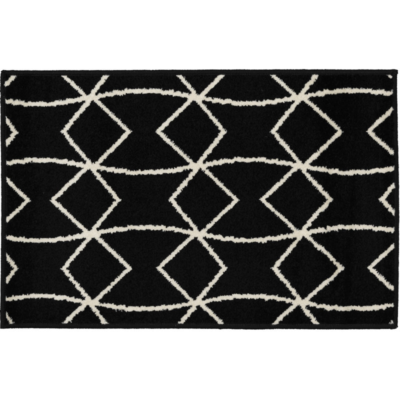 Mulhouse Geometric Machine Tufted Polypropylene Indoor / Outdoor Area Rug in Black, Rectangle 2' x 3'