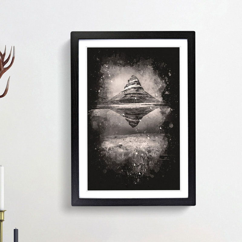 View Of Kirkjufell Mountain In Iceland - Single Picture Frame Painting on MDF, 63cm H x 45cm W x 2cm D, Black Framed